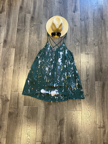 SOLD ARCHIVED - Green Gauze Splatter Sun Dress