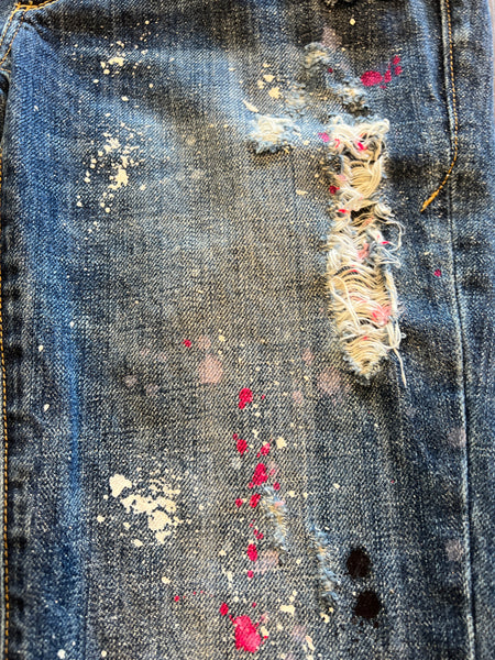 SOLD ARCHIVED - Dark Denim Tattered Splatter Jeans