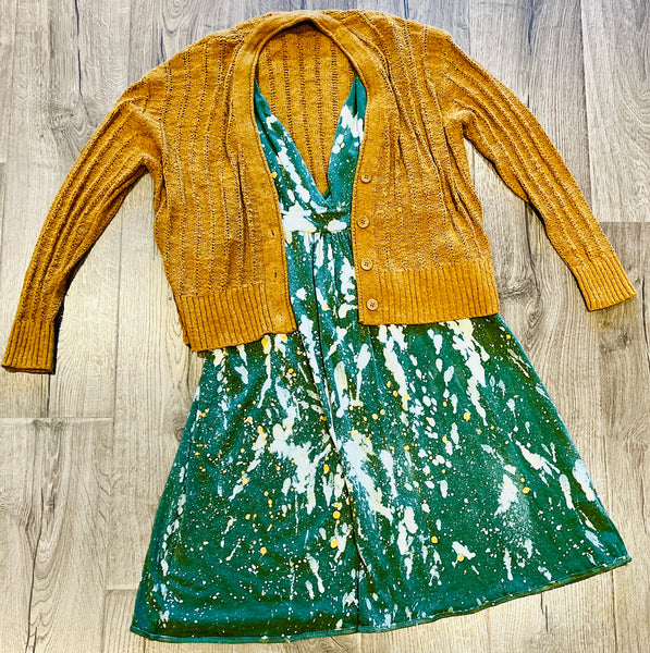 SOLD ARCHIVED - Green Splattered MIDI A-Line Dress