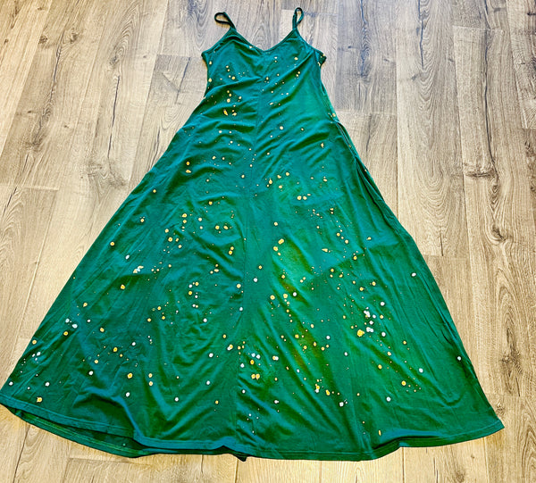 SOLD ARCHIVED - Hunter Green and Gold Maxi Dress